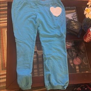 PINK Victoria's Secret Blue and White Joggers with Heart Detail